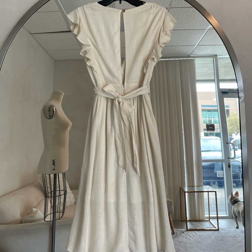 CREAM OFF WHITE LINEN SUMMER DRESS | Sz XS - Picture 4 of 5